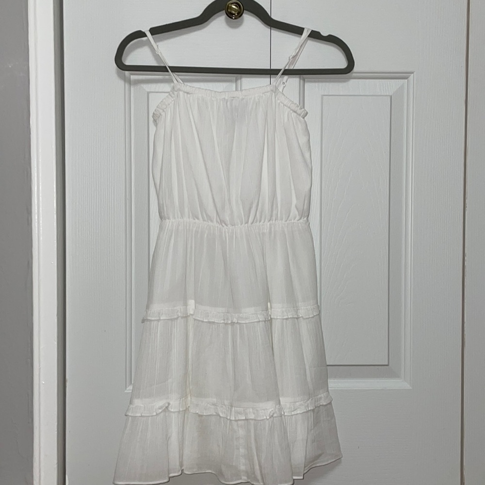 Express White Tiered & Ruffled Mini Dress